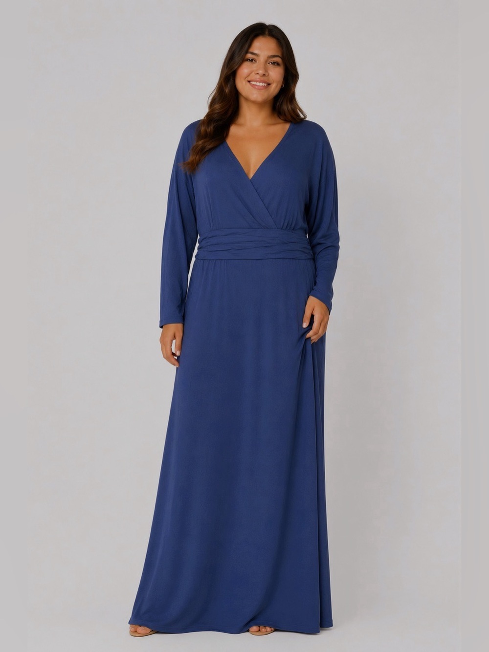 NWT Wrap-Style Long Sleeve Maxi Dress Flowy in Blue, 4XL